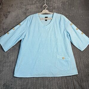 Focus Casual Life Women's Embroidered Cotton Tunic Top XL Blue Boho